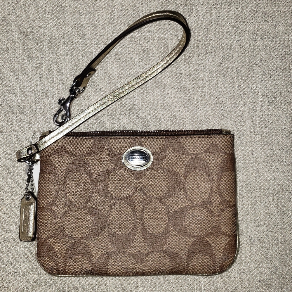 NWT  Coach Brown with logo imprints small purse